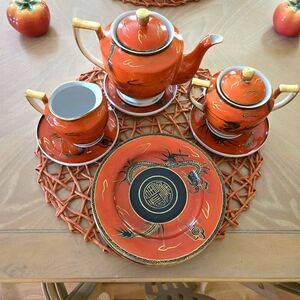 Vintage, Oriental, Dragon Tea Set, Teapot, Sugar Bowl, Creamer, Plates